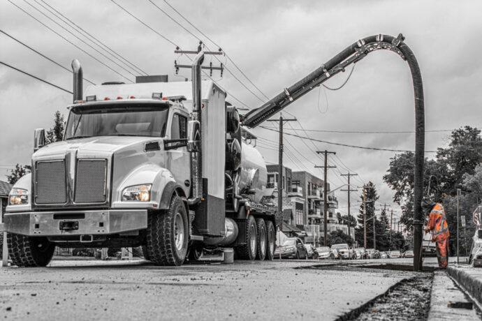 Large White Utility Truck with Hydrovac