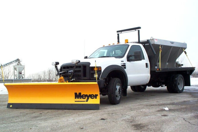 White Utility Truck with Snow Plow